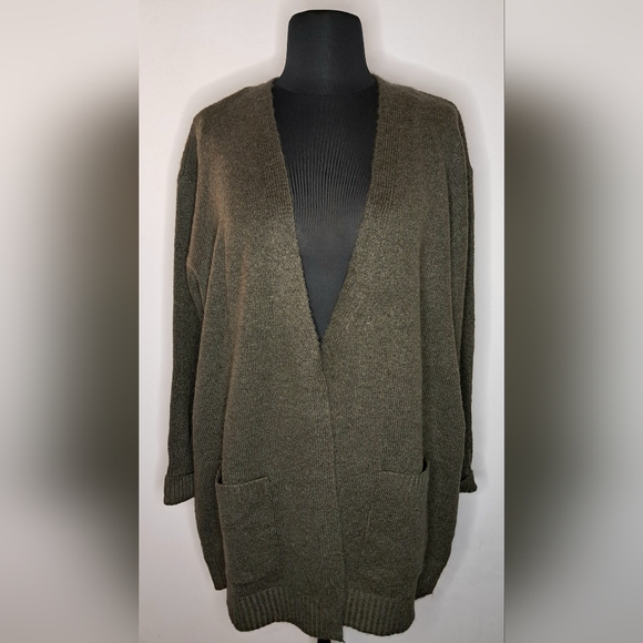 Cielo Sweaters - Cielo Women's Olive Green Oversized Open Front Knit Cardigan